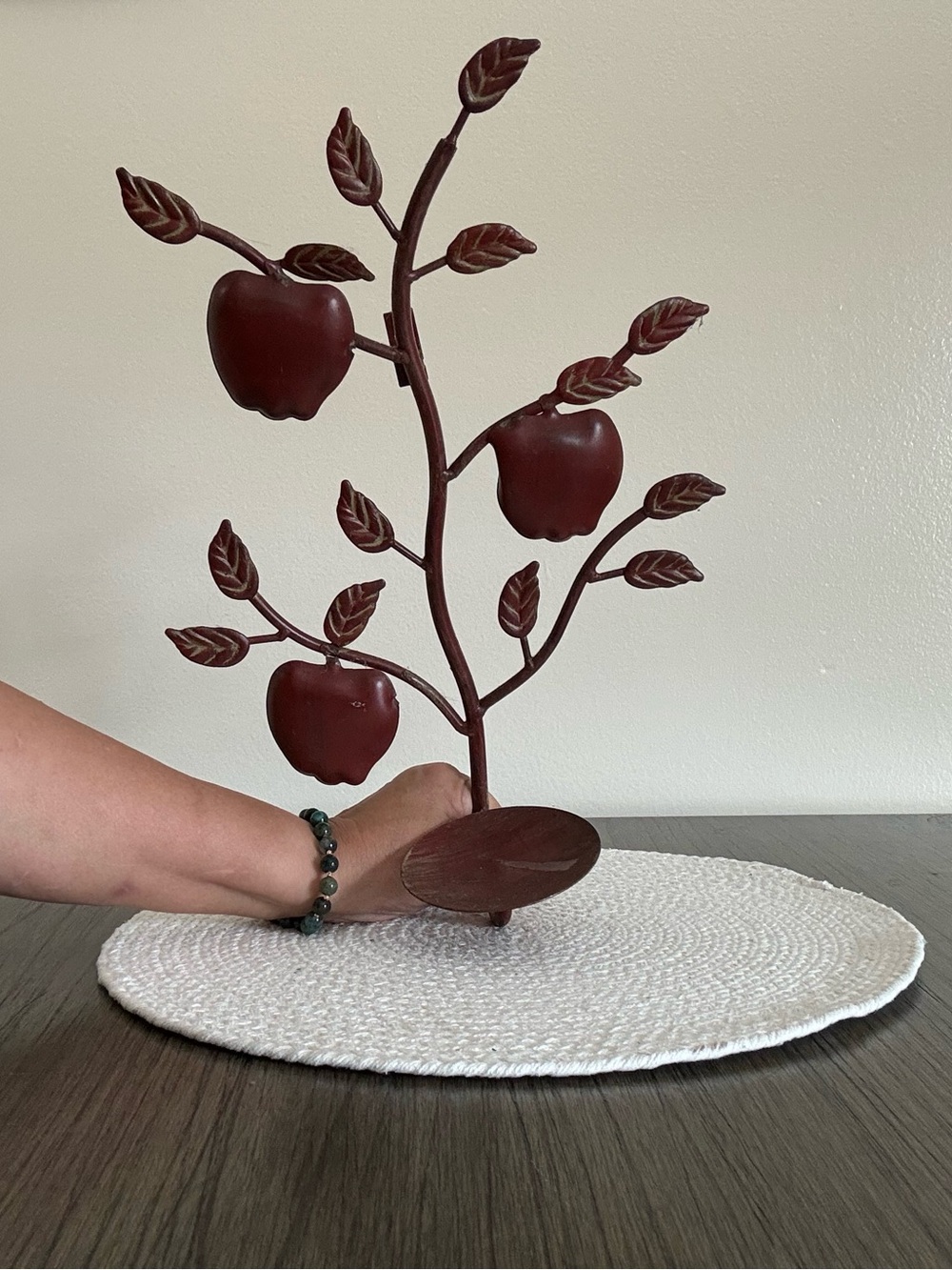 Metal Apple Branch Decorative  candle holder- Rustic Red